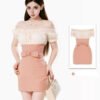 160104#Blush Pink Off-Shoulder Two-Piece Mini Dress Set