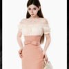 160104#Blush Pink Off-Shoulder Two-Piece Mini Dress Set
