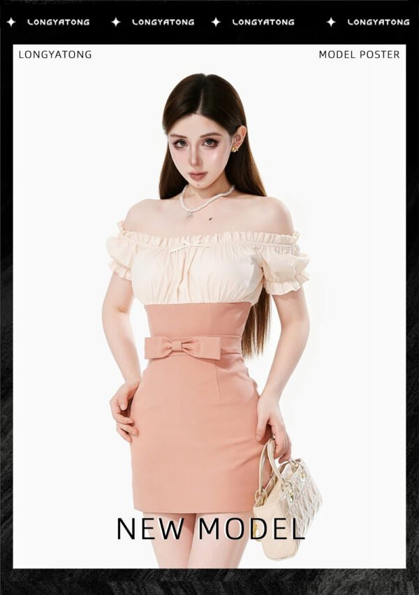 160104#Blush Pink Off-Shoulder Two-Piece Mini Dress Set