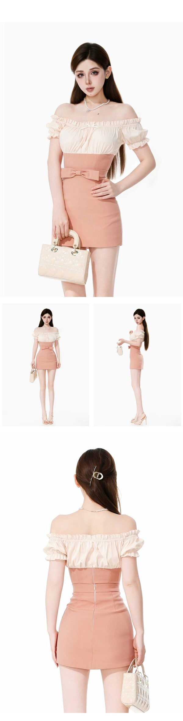 160104#Blush Pink Off-Shoulder Two-Piece Mini Dress Set
