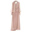 160106#Blush Pink Chiffon V-Neck Long Sleeve Maxi Dress