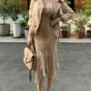 160108#Beige Ruched Halter Sleeveless Bodycon Mini Dress