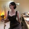 16110#Dark Brown Strapless Mesh Panel Ruched Bodycon Mini Dress