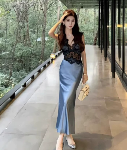 微信图片_20260827014143_1320_8 160111#Blue Satin Cowl-Neck Sleeveless Midi Dress