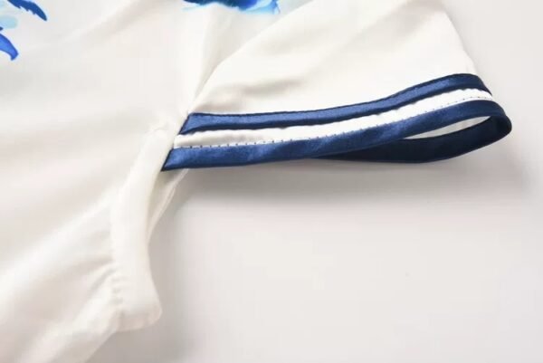 160116#White Qipao with Blue Floral Print — Traditional Cheongsam Dress