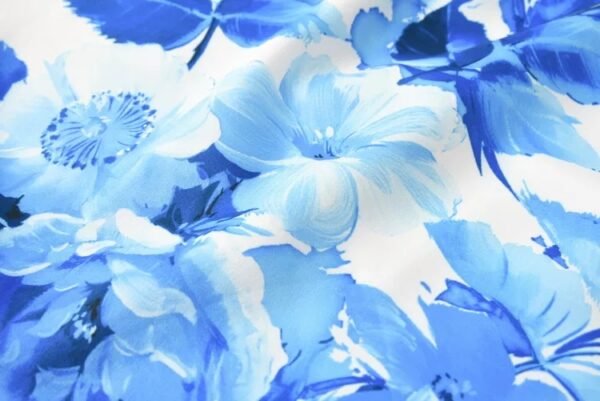 160116#White Qipao with Blue Floral Print — Traditional Cheongsam Dress