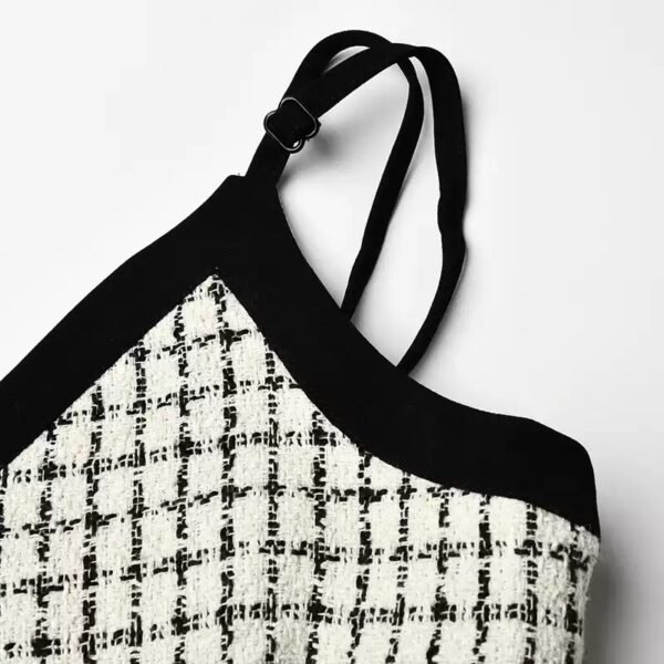 微信图片_20260827015348_1374_8 160118#Houndstooth Sleeveless A-Line Mini Dress with Black Trim