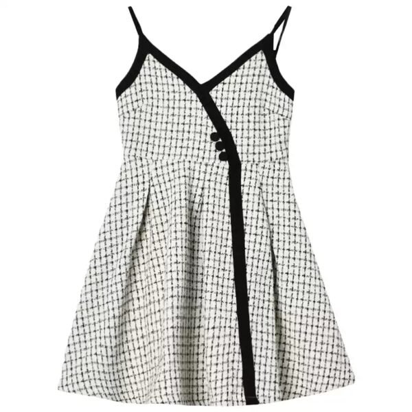 微信图片_20260827015355_1375_8 160118#Houndstooth Sleeveless A-Line Mini Dress with Black Trim