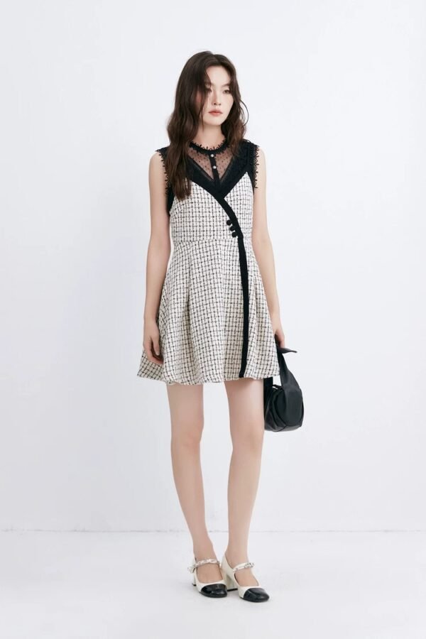 微信图片_20260827015405_1376_8 160118#Houndstooth Sleeveless A-Line Mini Dress with Black Trim