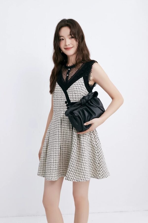 微信图片_20260827015418_1378_8 160118#Houndstooth Sleeveless A-Line Mini Dress with Black Trim