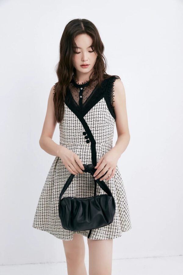 微信图片_20260827015424_1379_8 160118#Houndstooth Sleeveless A-Line Mini Dress with Black Trim