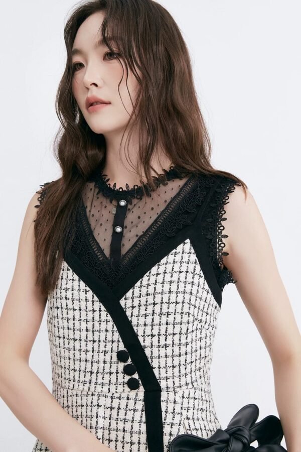 微信图片_20260827015431_1380_8 160118#Houndstooth Sleeveless A-Line Mini Dress with Black Trim