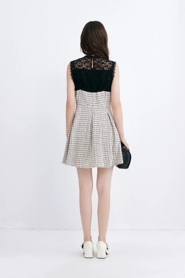 微信图片_20260827015437_1381_8 160118#Houndstooth Sleeveless A-Line Mini Dress with Black Trim