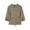 160119#Olive Green Satin Drawstring Top & Wide-Leg Pants Two-Piece Set
