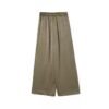160119#Olive Green Satin Drawstring Top & Wide-Leg Pants Two-Piece Set