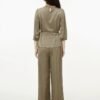 160119#Olive Green Satin Drawstring Top & Wide-Leg Pants Two-Piece Set