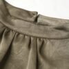 160119#Olive Green Satin Drawstring Top & Wide-Leg Pants Two-Piece Set