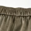 160119#Olive Green Satin Drawstring Top & Wide-Leg Pants Two-Piece Set
