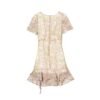 160120#Soft Pink Floral V-Neck Ruffled Mini Dress