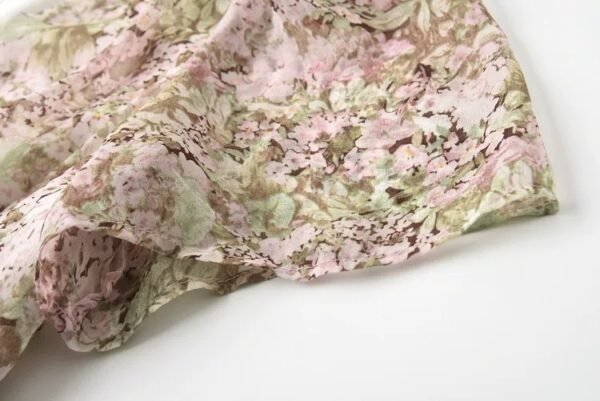 160120#Soft Pink Floral V-Neck Ruffled Mini Dress