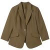 160121#Olive Green Single-Breasted Short Blazer