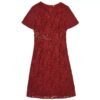 160122#Burgundy Red Lace Short-Sleeve A-Line Midi Dress