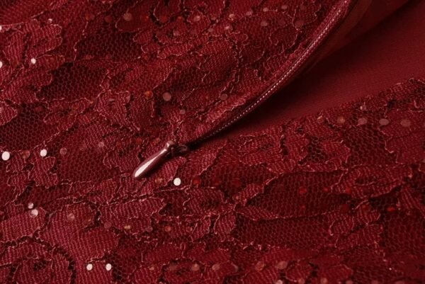 160122#Burgundy Red Lace Short-Sleeve A-Line Midi Dress