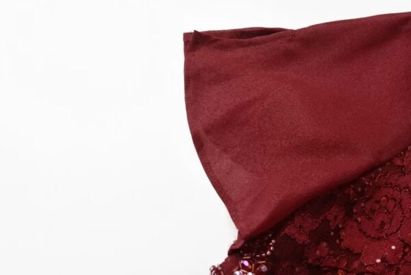 160122#Burgundy Red Lace Short-Sleeve A-Line Midi Dress