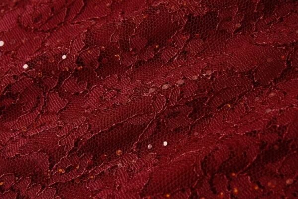 160122#Burgundy Red Lace Short-Sleeve A-Line Midi Dress