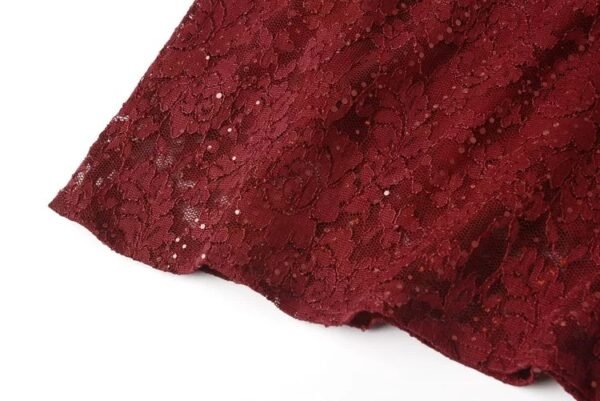 160122#Burgundy Red Lace Short-Sleeve A-Line Midi Dress