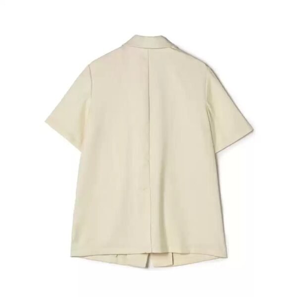160123#Beige Short-Sleeve Blazer & High-Waisted Shorts Coord Set