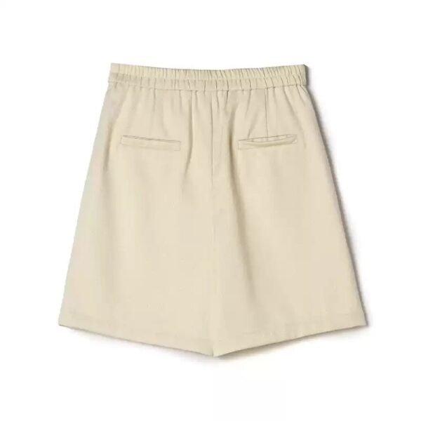160123#Beige Short-Sleeve Blazer & High-Waisted Shorts Coord Set