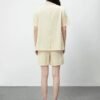 160123#Beige Short-Sleeve Blazer & High-Waisted Shorts Coord Set