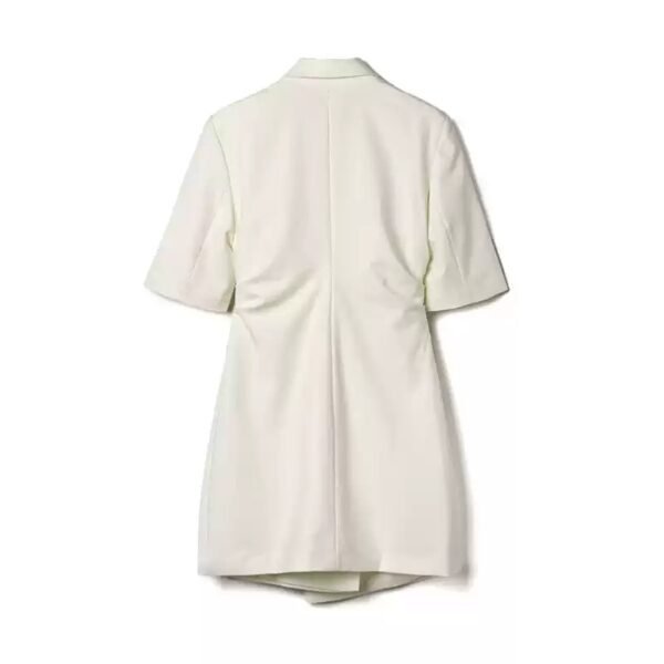 160124#White Wrap-Front Blazer Dress with Decorative Waist Button