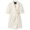 160124#White Wrap-Front Blazer Dress with Decorative Waist Button