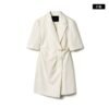 160124#White Wrap-Front Blazer Dress with Decorative Waist Button