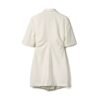 160124#White Wrap-Front Blazer Dress with Decorative Waist Button