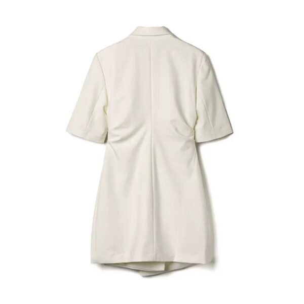 160124#White Wrap-Front Blazer Dress with Decorative Waist Button