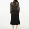 160136#black  Sheer Blouse & Black Midi Skirt Two-Piece Set （125）