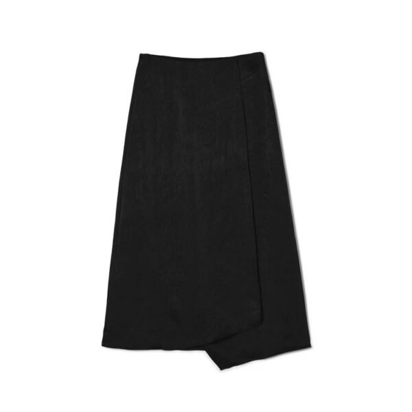160136#black  Sheer Blouse & Black Midi Skirt Two-Piece Set （125）