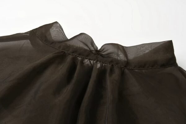 160136#black  Sheer Blouse & Black Midi Skirt Two-Piece Set （125）