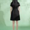 160126#Black Textured Button-Down Short-Sleeve A-Line Mini Dress
