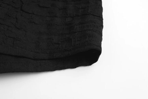 160126#Black Textured Button-Down Short-Sleeve A-Line Mini Dress
