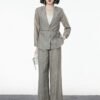 160127#Olive Green Three-Piece Suit — Vest, Drawstring Blazer & Wide-Leg Trousers