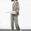 160127#Olive Green Three-Piece Suit — Vest, Drawstring Blazer & Wide-Leg Trousers