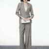 160127#Olive Green Three-Piece Suit — Vest, Drawstring Blazer & Wide-Leg Trousers