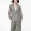160127#Olive Green Three-Piece Suit — Vest, Drawstring Blazer & Wide-Leg Trousers