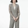 160127#Olive Green Three-Piece Suit — Vest, Drawstring Blazer & Wide-Leg Trousers