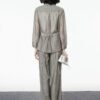 160127#Olive Green Three-Piece Suit — Vest, Drawstring Blazer & Wide-Leg Trousers
