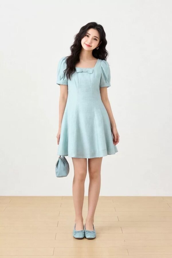 微信图片_20260827152018_1634_8 160129#Square-Neck Short-Sleeve A-Line Mini Dress — Light Blue / Black